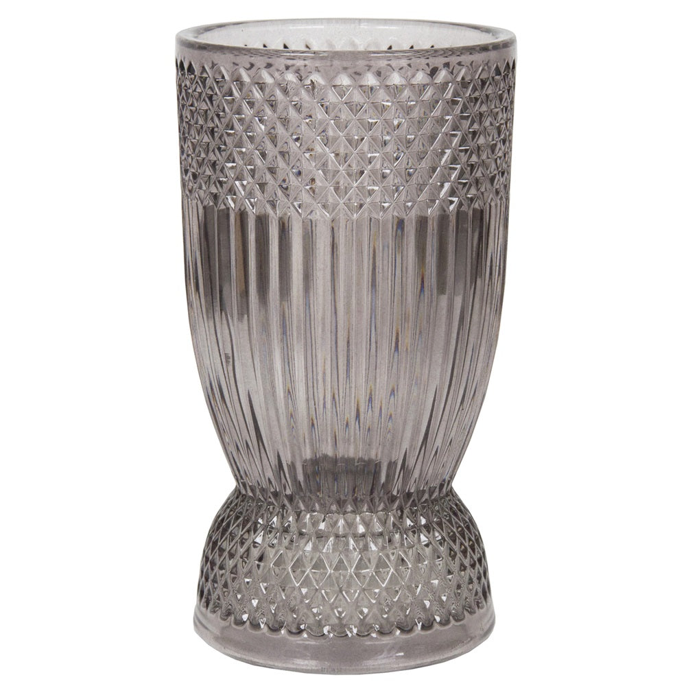 Silver candle holder and glass vase, versatile for home decor or special events, measuring 105 x 105 x 195mm.