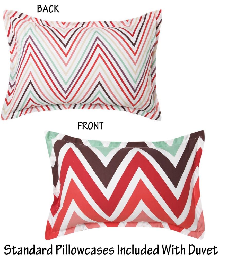 Vibrant King Duvet Cover Set in Chevron Carnival design with colorful stripes and self-flange for a stylish bedroom makeover.