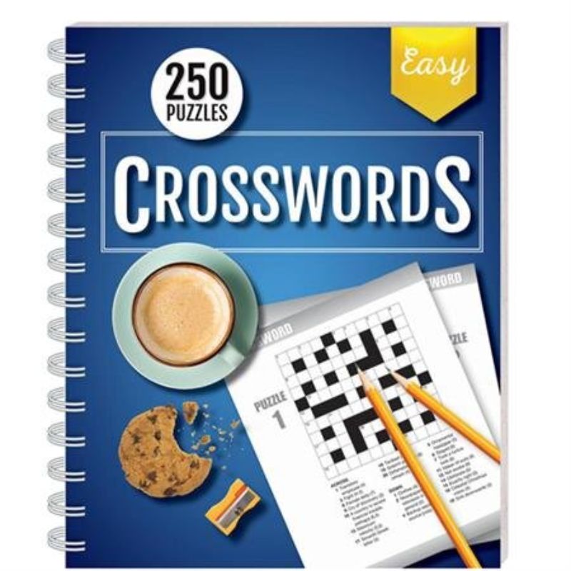Easy crossword puzzle book featuring 250 engaging puzzles, ideal for boosting vocabulary and cognitive skills.