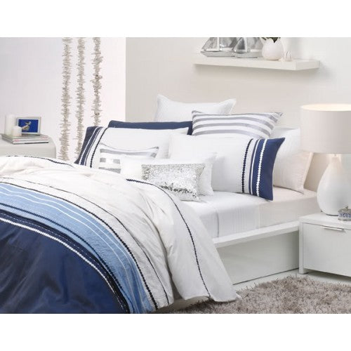 Elegant king duvet cover set featuring white and blue striped design, crafted from 100% polyester for comfort and style.