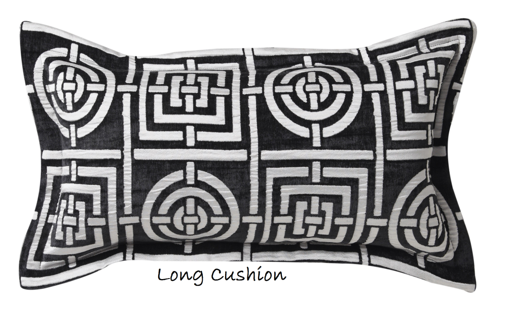 Elegant queen duvet set featuring a bold charcoal and white geometric design of circles and squares with luxurious chenille texture.