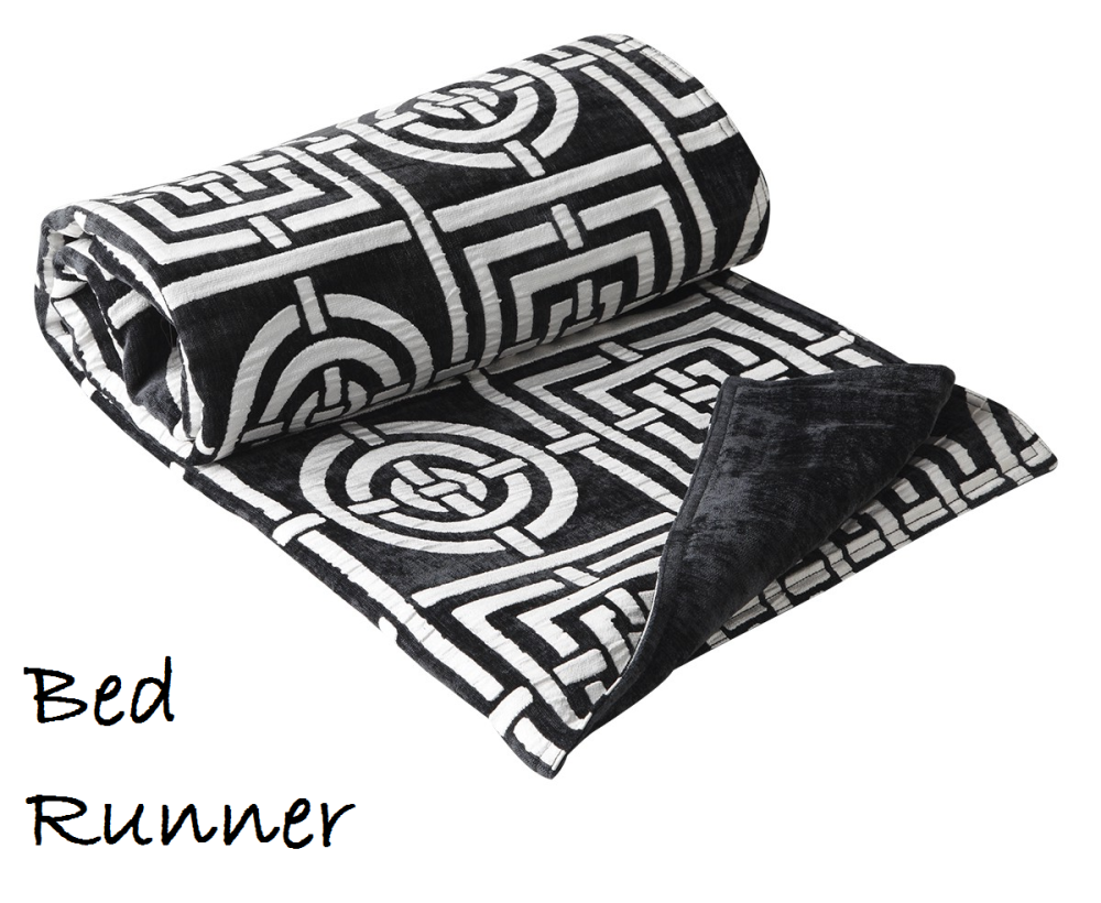 Queen duvet set featuring bold charcoal circles and squares, luxurious chenille texture, and a striking silver reverse pattern.