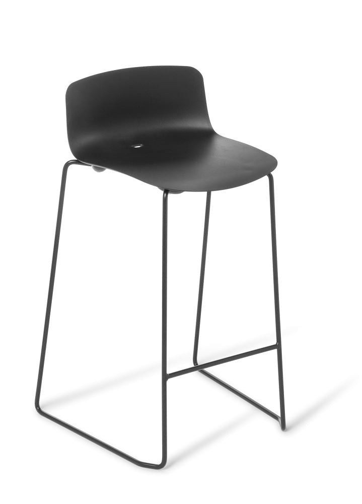 Sleek black Kitchen Stool Coco with UV-stabilized polypropylene for indoor/outdoor use, stackable, and stylishly modern design.