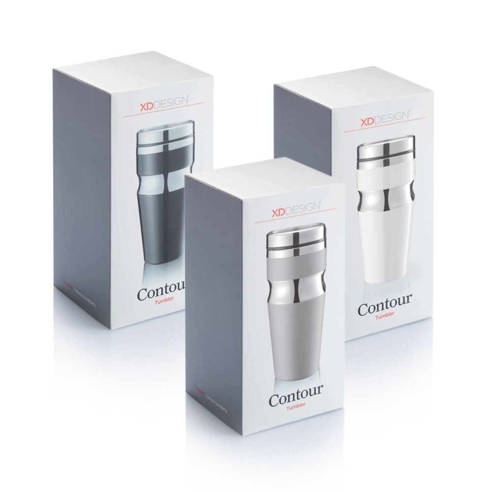 Sleek black double wall thermal tumbler with chrome accents, perfect for maintaining beverage temperatures and eco-friendly.