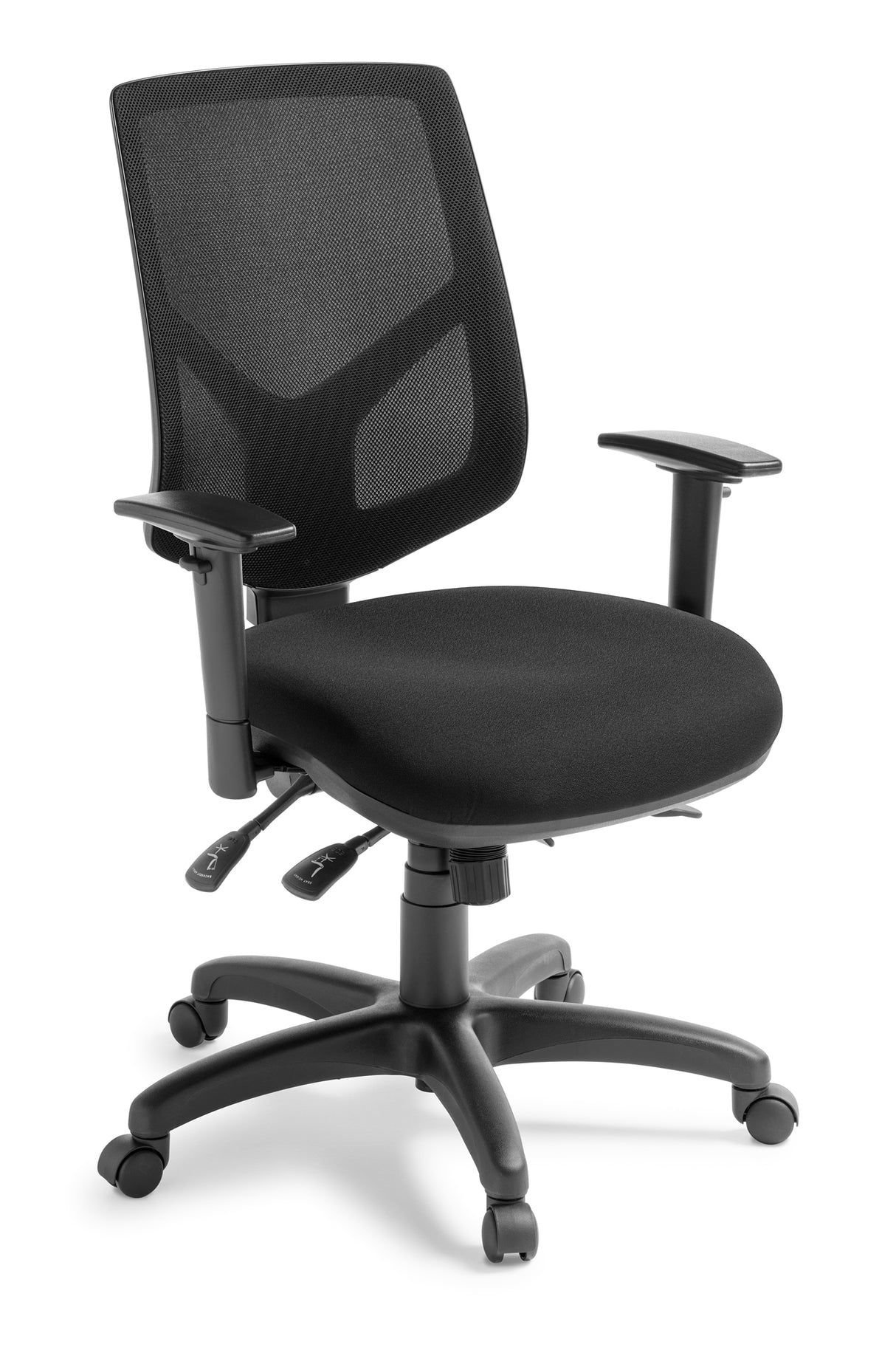 Ergonomic black computer chair with mesh back, lumbar support, adjustable seat height, and padded seat for ultimate comfort.