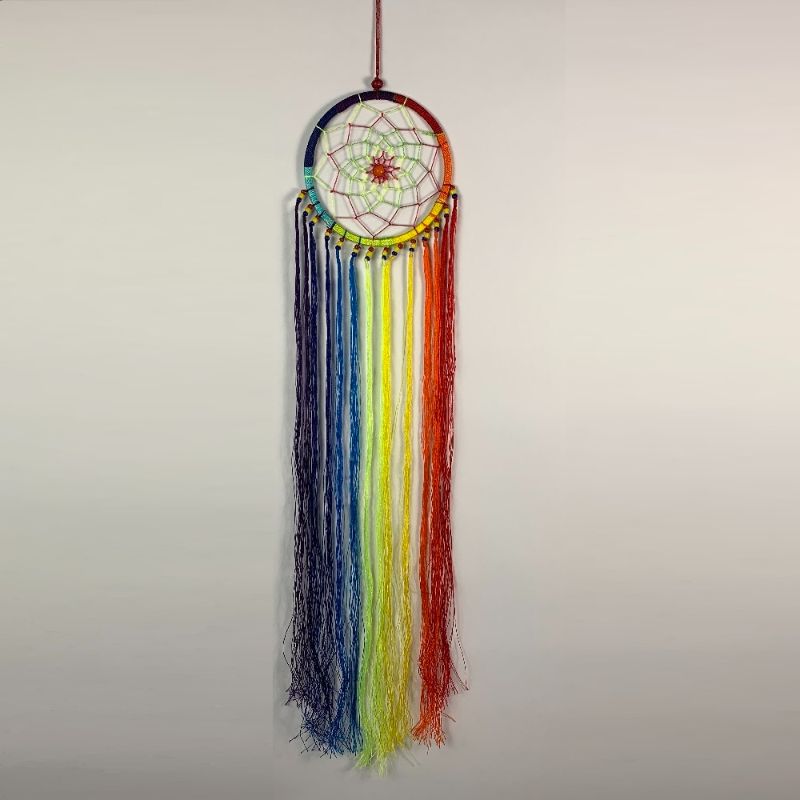 Vibrant 12cm dreamcatcher with tassels, symbolizing protection and positive energy, perfect for enhancing any living space.