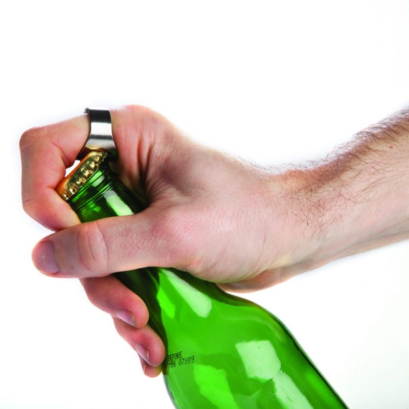 Set of 6 stylish beer bottle opener rings made from durable brushed stainless steel, perfect for any beer lover.