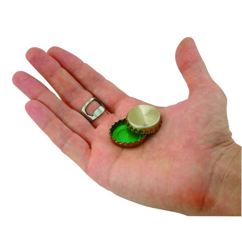 Set of 6 stylish beer bottle opener rings in brushed stainless steel, featuring two sizes for a perfect fit and durability.