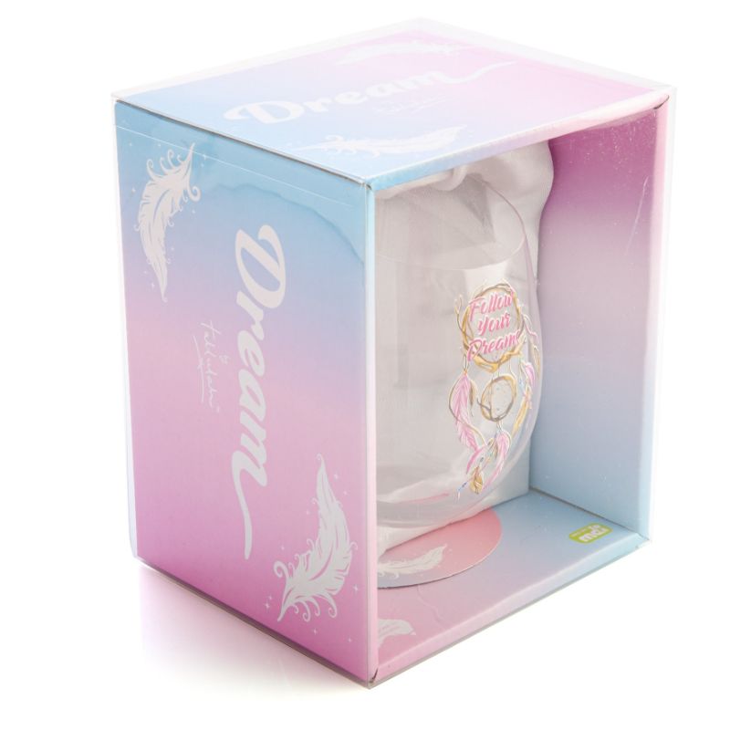 Elegant stemless wine glass with a dreamcatcher design, 12.5cm tall, perfect for enhancing wine aromas and flavors.