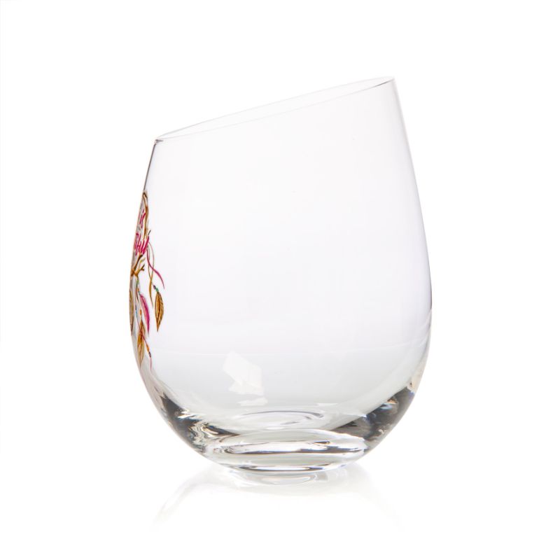Hand-blown stemless glass featuring a whimsical dreamcatcher design, ideal for aerating wines and cocktails.