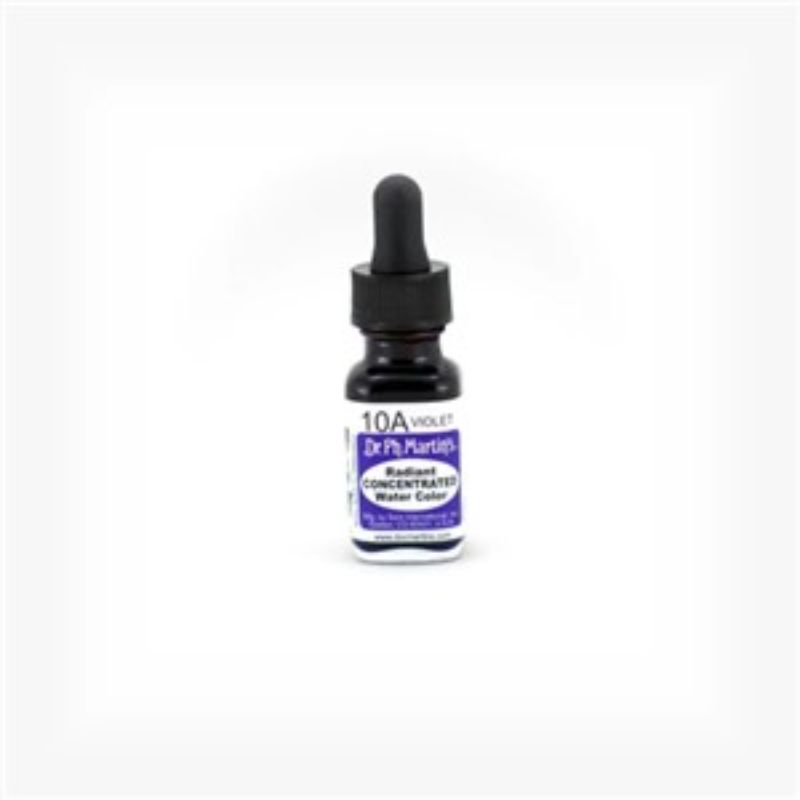 0.5oz bottle of Dr. Ph. Martin's Violet concentrated watercolour, featuring highly pigmented liquid for vibrant artwork.