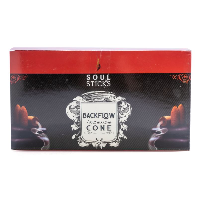 Backflow incense cones in patchouli, designed for mesmerizing downward smoke flow, perfect for relaxation and aromatherapy.