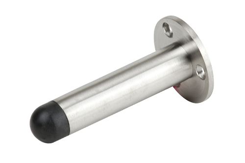 Brushed stainless steel wall-mounted door stop, 38x38x75mm, stylish protection for walls in modern interiors.