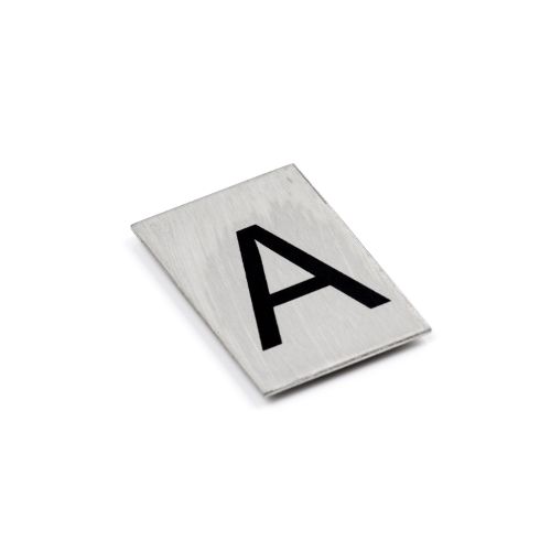 Adhesive black numbers and letters in brushed stainless steel, perfect for stylish signage and easy application.