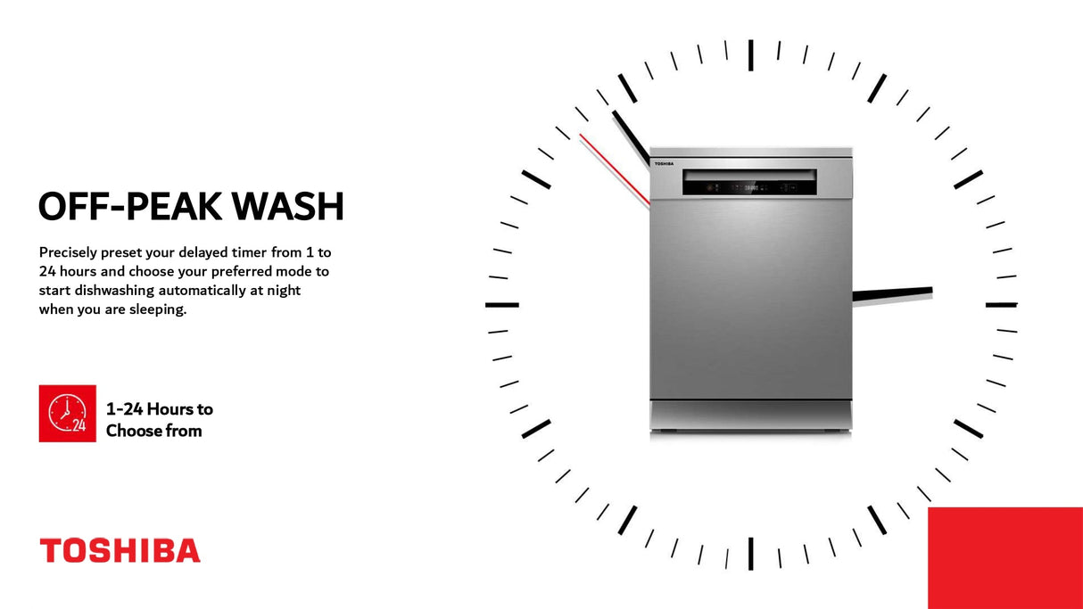 Midea Freestanding Dishwasher with 14 settings, stainless steel finish, anti-bacterial filter, and 70°C Hygiene Cycle.