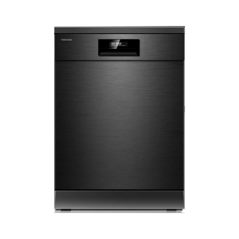 Midea Freestanding Dishwasher in Toshiba Black, featuring 15 place settings, UV sanitization, auto open, and multiple wash programs.