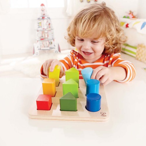 Colorful shape sorter blocks designed for toddlers, promoting counting, color recognition, and fine motor skills.