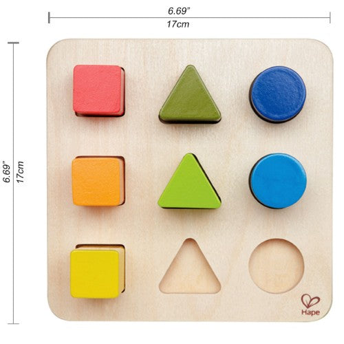 Brightly colored Hape Colour And Shape Sorter Blocks for toddlers, promoting shape recognition, counting, and fine motor skills.