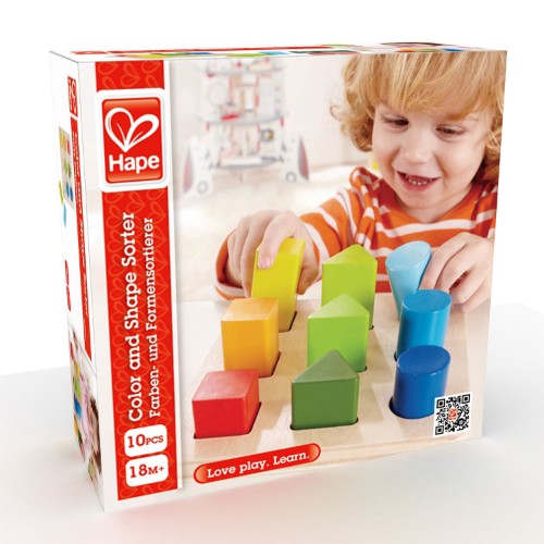 Colorful shape sorter blocks for toddlers, promoting counting, color recognition, and fine motor skills in a sustainable design.