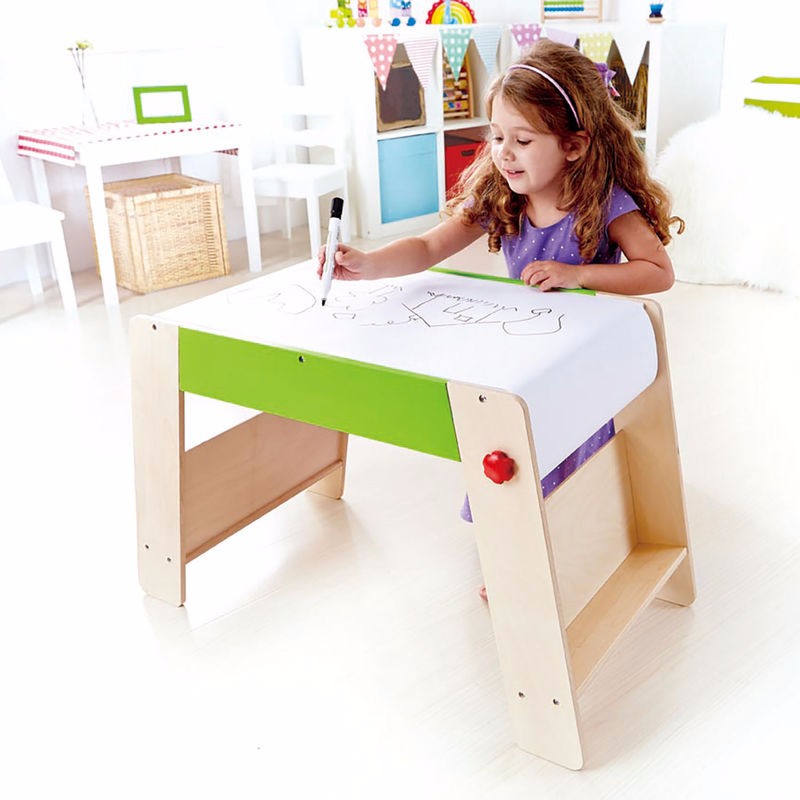 Wooden kids' art table and stool set with storage, perfect for creative play and snacks, for ages 3 and up.