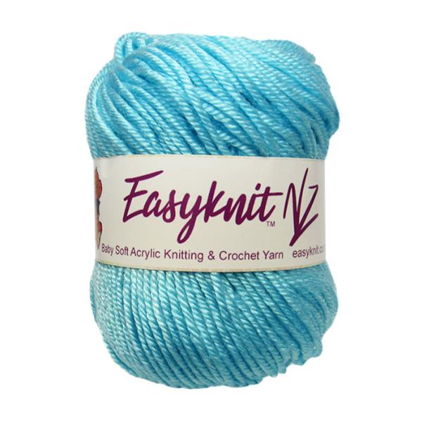 Soft and cozy baby blue 4-ply yarn, perfect for knitting garments and accessories for little ones.