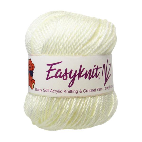 Soft baby cream yarn for knitting and crocheting delicate garments, blankets, and toys for infants; 50g ball, 110m length.
