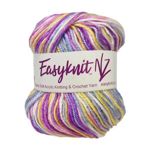 Soft baby-safe 4-ply yarn in purple hues, ideal for cozy garments, blankets, and toys, 110m per 50g ball.