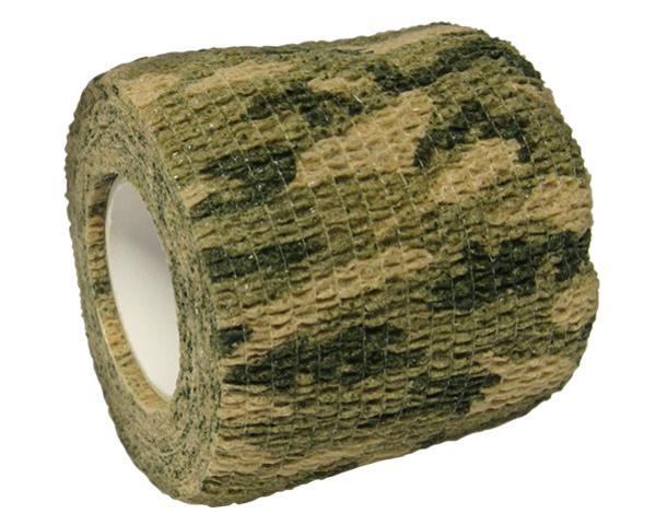 Camo Bandage Tape ShrubLand, a flexible 4.5m x 5cm tape with breathable camouflage, perfect for sports, outdoor activities, and crafts.