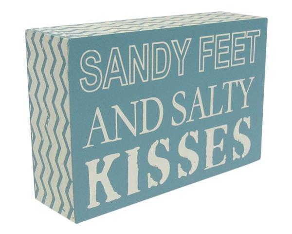 Word Art Sandy Feet decor showcases a beach theme with sandy feet and salty kisses, perfect for coastal-inspired home decor.