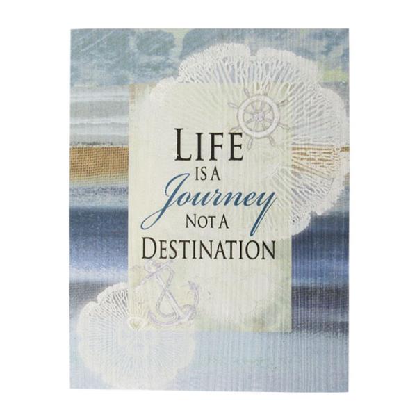 Textured wall art sign measuring 26 cm x 19.5 cm, inspiring quote on life's journey, perfect for home or office decor.