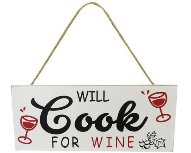 Rustic wooden wall art with twine hanger, ideal for wine lovers, measuring 24 x 10 cm. Perfect for kitchen decor.