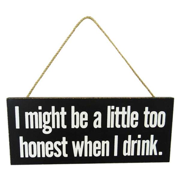 Playful MDF wall art with rope hanger, featuring a humorous drink-related phrase, perfect for kitchens or man caves.