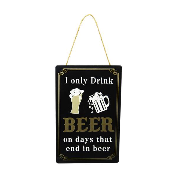 Rustic beer-themed MDF wall art with twine hanger, perfect for man caves and kitchens, 23 x 15 cm.