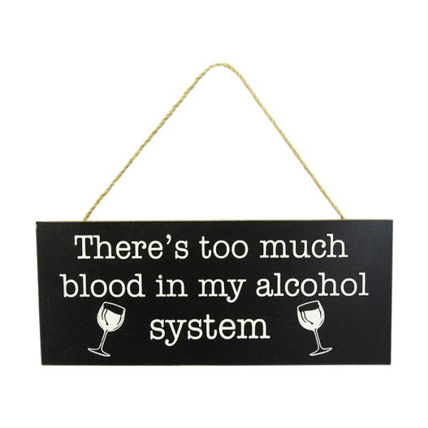 Elegant black and white MDF wine hanger sign with twine, measuring 24 x 10 cm, perfect for wine lovers' decor.
