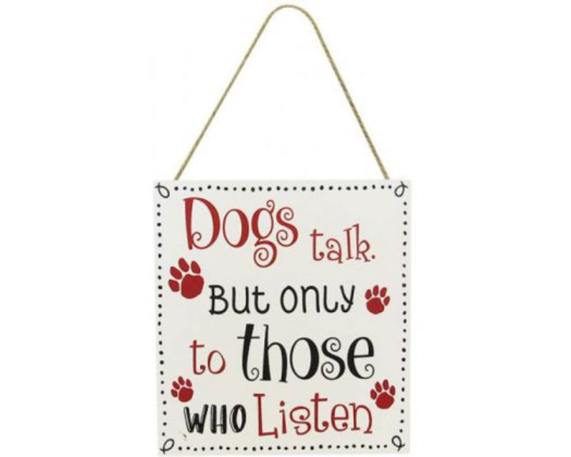 Charming wooden pet sign "Listen" with twine hanger, perfect for decorating your home and celebrating your furry friends.