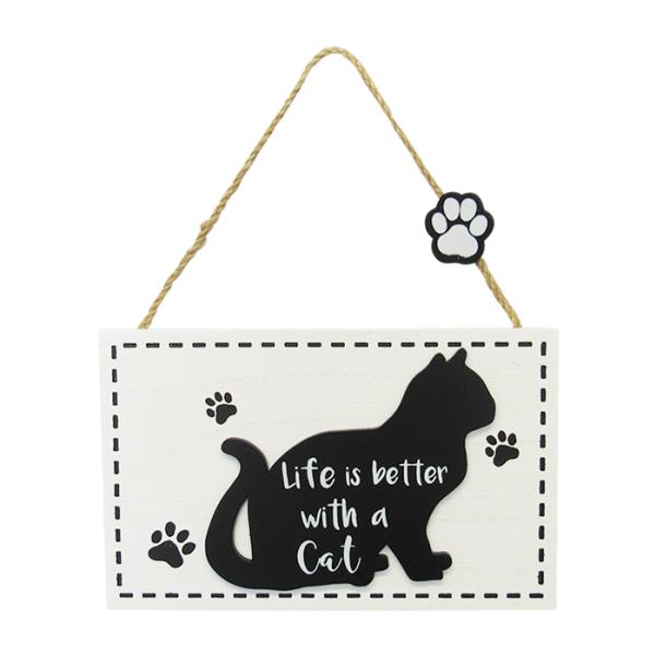 Wall art sign featuring a paw print design, proclaiming "Life is Better," perfect for cat lovers' home decor.