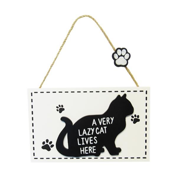 Charming MDF wall art of a lazy cat with a paw print, perfect for cat lovers and whimsical home decor.