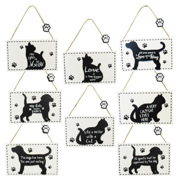 Set of 8 whimsical MDF wall art signs featuring paw prints, perfect for pet lovers to enhance home decor.