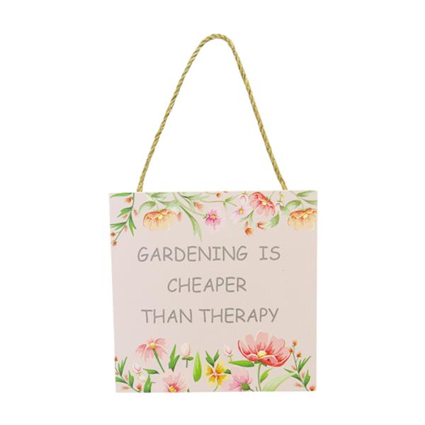 MDF garden sign with twine hanger, 12 x 12 cm, enhancing outdoor decor and inspiring gardening therapy.