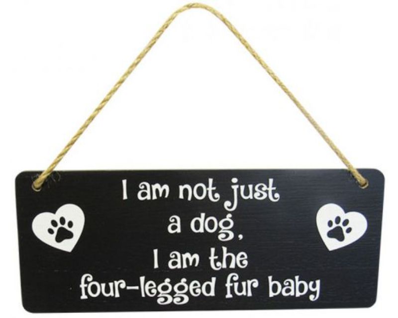 Wooden dog-themed wall art with twine hanger, measuring 25 x 10 cm, celebrating pet love in home décor.