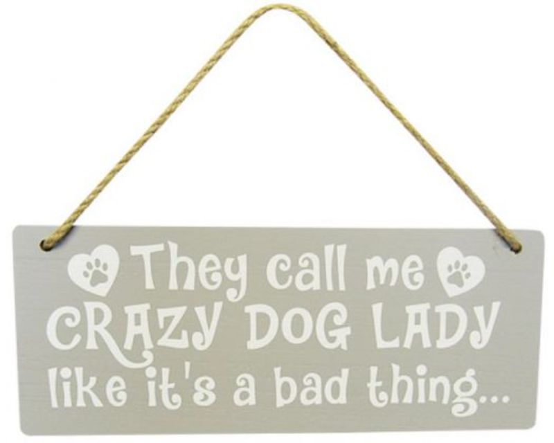 Wooden 'Dog Lady' wall decor with twine, 25 x 10 cm, perfect for dog lovers to enhance home or office space.