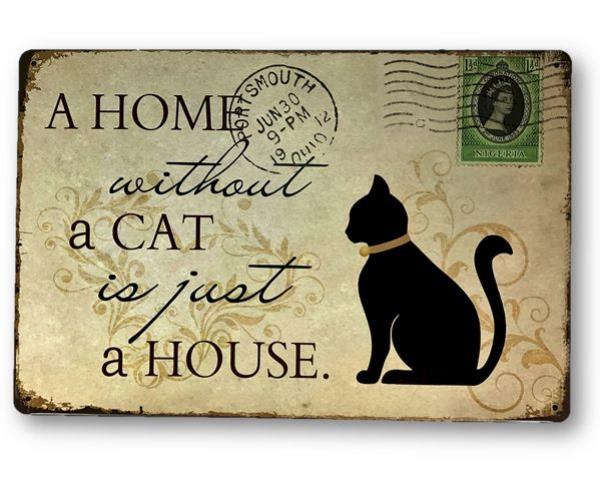 Whimsical Art Tin Cat Home Sign, 30cm x 20cm, adds quirky charm to any decor, ideal for cat lovers and versatile display.