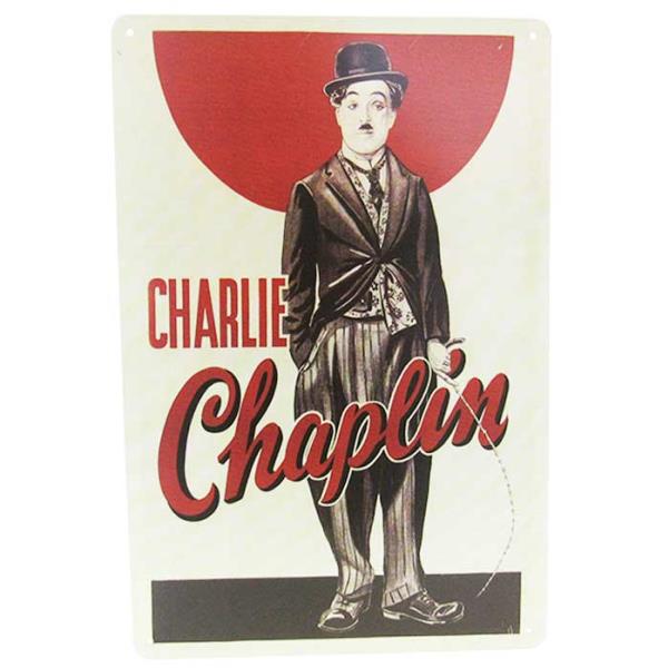 Retro tin wall art featuring Charlie Chaplin, perfect for adding charm and nostalgia to any space. 30cm x 20cm size.