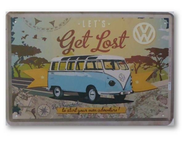 Quirky 'Get Lost' tin sign, 30cm x 20cm, perfect for inspiring adventure in any home or outdoor space.