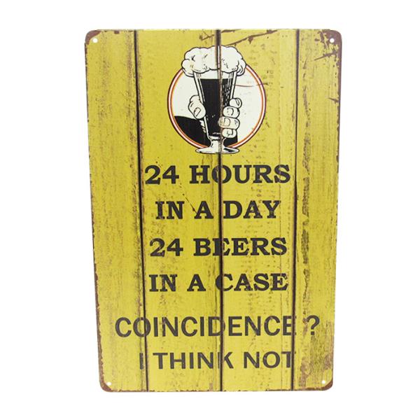 Vintage-inspired Art Tin Beer Hours Sign, perfect for man caves and home bars, measuring 30cm x 20cm.