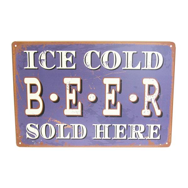 Retro tin sign saying "Cold Beer Here," perfect for home bars and beer enthusiasts, measuring 30cm x 20cm.