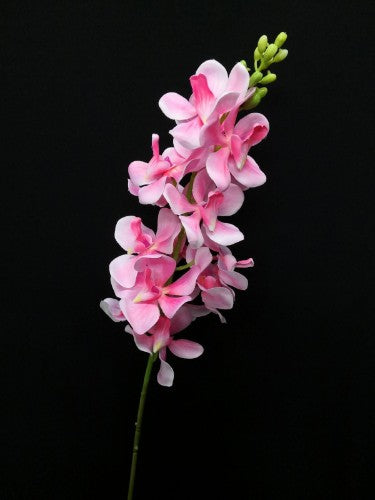 Lifelike pink Dendrobium orchid stem, perfect for floral arrangements, weddings, and decor with elegant charm.