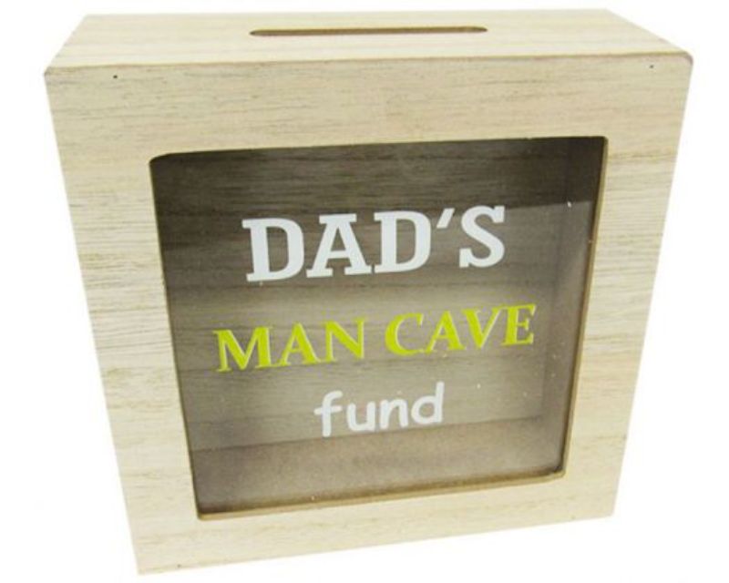 Stylish 15x15x6 cm money box for dads, perfect for saving towards man cave upgrades and organizing spare change.