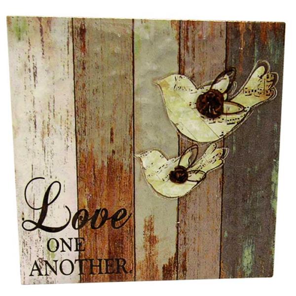 Ceramic art tile featuring a dove design, symbolizing peace; ideal for home decor and gifting, includes a shelf stand.
