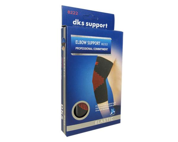 Elbow support brace made of elastic and neoprene for stability, comfort, and pain relief during physical activities.